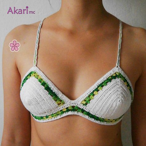 Two colors triangle bikini top Crochet Pattern with cross back / multi position straps _ M31 Swimwear Crochet, Tops Pattern, Top Crochet Pattern, Crochet Maxi Skirt, Bikinis Crochet, Granny Square Crochet Patterns Free, Art Crochet, Crochet Swim, Crochet Swimwear