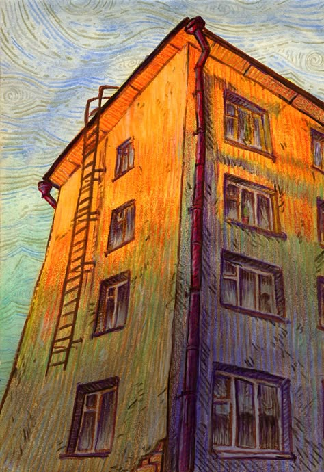 Colour Pencil Art Landscapes, Fine Arts Drawing, Color Pencil Sketch, Color Pencil Illustration, Art Alevel, Crayon Drawings, Colored Pencil Artwork, Orange House, Chalk Drawings