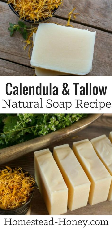 Tallow Soap Recipe, Tallow Recipe, Medicine Garden, Natural Soaps Recipes, Tallow Soap, Diy Soap Bars, Calendula Flowers, Săpunuri Handmade, Handmade Soap Recipes