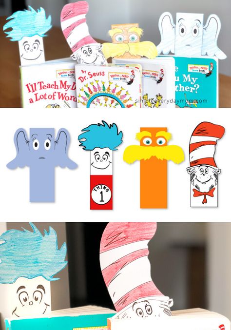 Download these free printable Dr. Seuss bookmarks in full color or black and white to color in!   #simpleeverydaymom  #drseussactivities #drseuss #kidsactivities #printablesforkids Dr Seuss Bookmarks Free Printable, Oh The Thinks You Can Think Dr. Seuss Craft, Dr. Suess Crafts, Dr Seuss Bookmarks, Dr Seuss Printables Free, Bookmarks Free Printable, Sensory Storytime, Bookmarks Diy Kids, Dr Seuss Printables