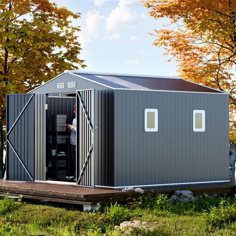 PRICES MAY VARY. Ordinary internal top frame Steel shed includes 2 crystal-clear polycarbonate roof panels that flood the interior with natural light, creating a bright and airy storage space (No floor included) Sheds Include 2 air vents and 2 shatter proof acrylic windows for enhanced airflow and visibility of your stored items Sturdy steel construction withstands the elements - the heavy-duty steel shed is built to last in your garden, backyard, or patio Secure your valuables with the lockable Storing Garden Tools, Polycarbonate Roof Panels, Polycarbonate Roof, Steel Sheds, Metal Shed, Garden Backyard, Tool Sheds, Roof Panels, Natural Lighting