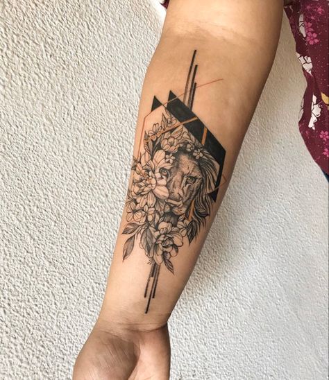 Lion And Flower Tattoo, Lung Tattoo, Tattoo Covering, Geometric Tattoo Design, Tattoo Cover, Tattoo Cover-up, Tattoo Work, Lion Tattoo, Forearm Tattoos