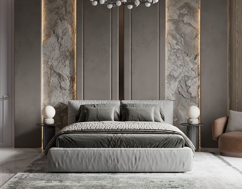 Report Modern Bedback Design, Modern Bedrooms Luxury, Bed Back Wall Design Modern Luxury, Modern Luxury Bedroom Design Grey, Bed Back Wall Design Master Bedrooms, Modern Master Bedrooms 2022, Masterbedroom Luxe, Bedback Designs Modern, Modern Classic Interior Bedroom