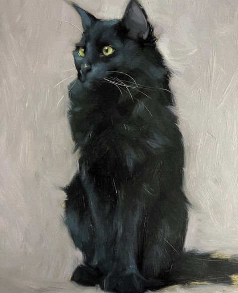 Majestic Black Cat, Black Cat Oil, Jennifer Gennari, Big Dog Clothes, Dog Portraits Painting, Black Cat Art, Wildlife Paintings, Work Week, Dog Paintings