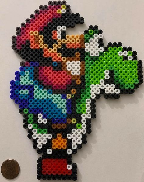 Mario on Yoshi Super Mario World Bead Sprite Perler Artkal Pixel Art Retro SNES | eBay Chiefs Perler Beads, Yoshi Perler Bead Patterns, Movie Perler Beads, Mario Kart Pixel Art, Perler Bead Patterns Big, Big Perler Bead Patterns, Yoshi Super Mario, Nintendo Perler, Perler Bead Mario