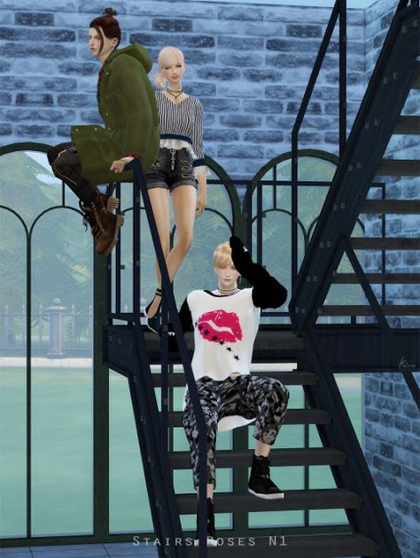 Sims 4 CC's - The Best: Stairs Poses N1 by Kiro U Stairs, Stairs Poses, Stairs Pictures, Sims 4 Black Hair, Player One, Sims 4 Cc Furniture, Sims 4 Houses, Sims Mods, Stairs Design