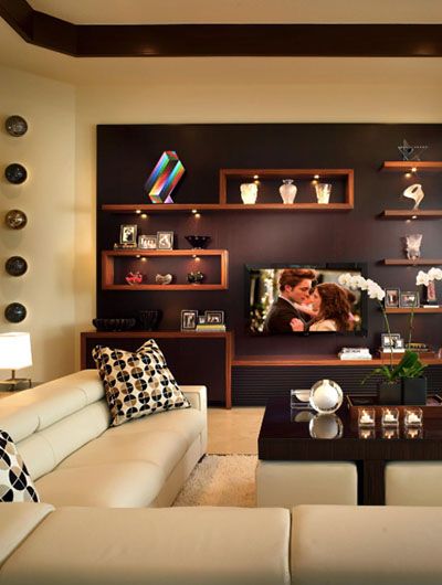 Wall Shelf Ideas, Family Room Wall Decor, Wall Shelves Living Room, Lights Living Room, Floating Shelves Living Room, Shelves Design, Contemporary Living Room Design, Family Room Walls, Ideas For Living Room