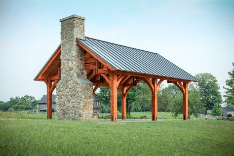 Shown with outdoor fireplace package Outdoor Pavillion, Timber Frame Pavilion, Outdoor Pavilion, Pavilion Design, Backyard Garden Landscape, Backyard Gazebo, Backyard Pavilion, Pergola Plans, Timber Framing