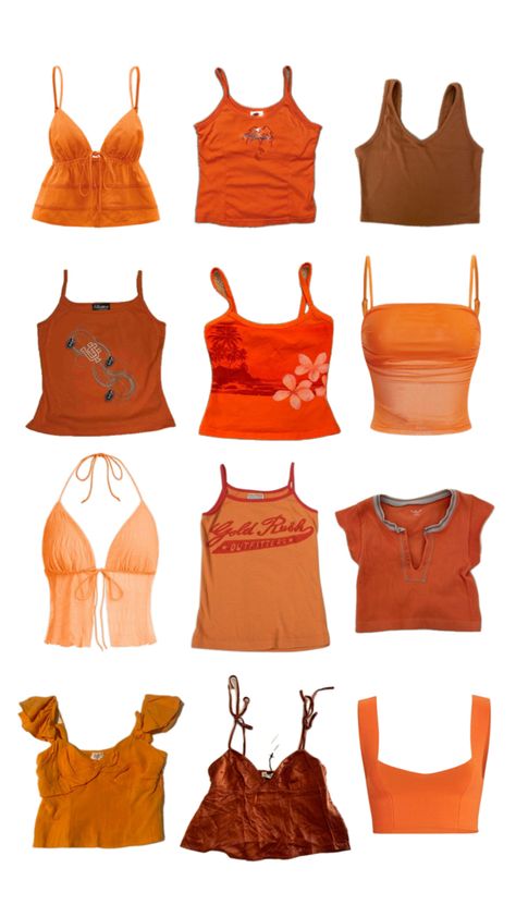 orange tops, shirts, tanks, 70s colors Orange Tank Top Outfit, 70s Tank Top, 70s Colors, Tank Top Outfit, Orange Tops, Orange Tank Top, Tank Top Outfits, Top Outfit, Orange Top