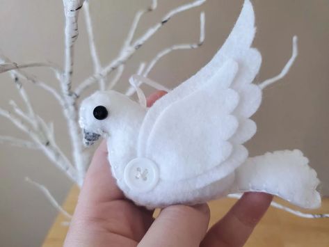 Dove Felt Ornament | Etsy Felt Dove, Felt Critters, Handmade Felt Ornament, Dove Ornaments, Felt Ornaments Patterns, The Dove, Felt Ornament, Floral Picks, Ornament Pattern