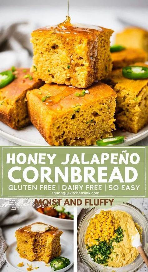 Vegan Gluten Free Cornbread Recipe, Healthy Cornbread Recipe Clean Eating, Gluten Free Jalapeno Cornbread, Honey Jalapeno Cornbread, Healthy Cornbread Recipe, Honey Jalapeno, Jalapeño Cornbread Recipe, Gluten Free Cornbread Recipe, Healthy Cornbread