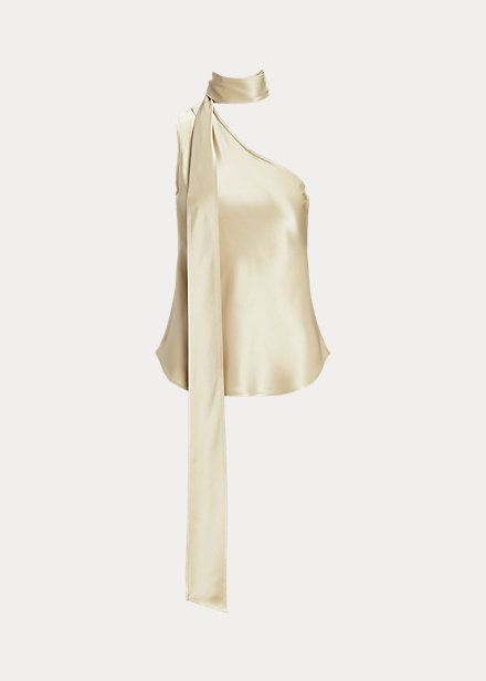 One-Shoulder Satin Tie-Neck Top for Women | Ralph Lauren® CL Kristin Davis, Women Ralph Lauren, Tie Neck Tops, Event Outfit, Ralph Lauren Women, Satin Top, Welcome To The World, Gossip Girl, Old Money