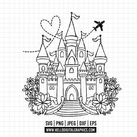 Castle Line Art, Disney Castle Outline, Castle Outline, Magic Kingdom Svg, Mary Blair Art, Magic Kingdom Castle, Magic Princess, Enchanted Characters, Line Art Svg