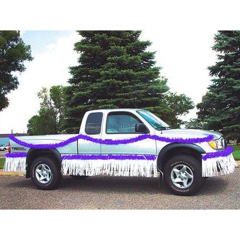 PRICES MAY VARY. WHAT MAKES THIS KIT UNIQUE: This Purple Vinyl Twist and White Vinyl Fringe Truck Parade Decoration Kit gives you two colors and two materials to quickly decorate your truck for any parade BASIC DETAILS: The complete kit includes (3) 4" x 25' purple vinyl twists and (4) 15" wide x 10' long white vinyl fringe lengths HOW TO DECORATE: Secure the twists along both sides of your truck and below the door frames as shown. Fringe is a popular way to decorate the undercarriage of any veh Decorate Car For Birthday, Parade Car Decorations, Decorated Car For Birthday, Mardi Gras Parade Float, Parade Float Decorations, Parade Float Supplies, Homecoming Floats, Senior Year Fun, Floating Decorations