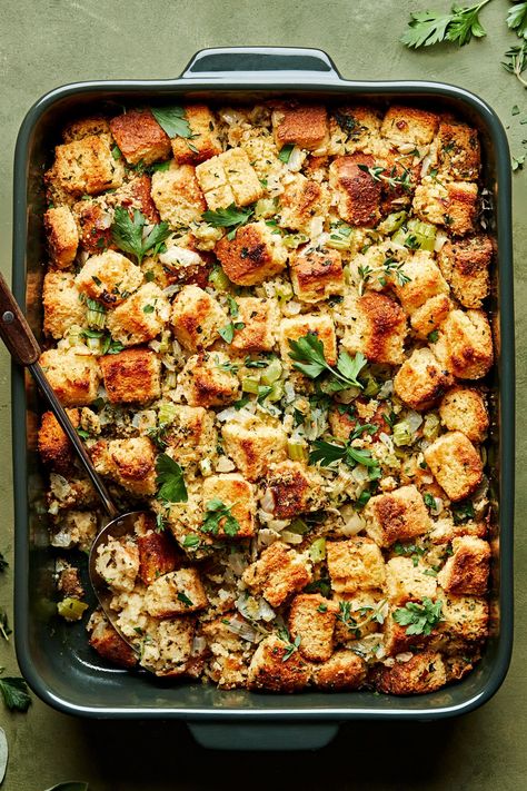 Kish Family Two Bread Stuffing, Easy Cornbread Stuffing Recipe, Best Cornbread Stuffing Recipe, Kristen Kish, Cornbread Stuffing Recipes, Sausage Stuffing Recipe, Bread Stuffing, Cornbread Stuffing, Cornbread Easy