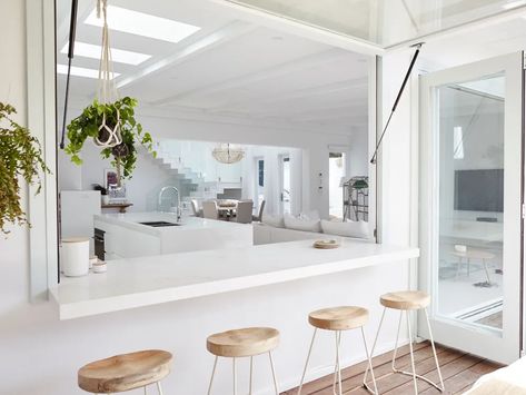 Modern White Kitchen Design, Soft Industrial, White Interior Design, White Kitchen Design, White Modern Kitchen, Trendy Kitchen, Kitchen Layout, Interior Design Kitchen, Kitchen Bar