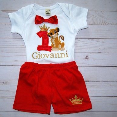 Custom Designed 1st Birthday Outfit | by LittleKeikiBouTiki | Medium Lion King 1st Birthday, Outfit With Shorts, Lion King Birthday Party Ideas, 1st Birthday Outfit Boy, Embroidered Onesie, Lion King 1, Ribbon Tutu, Lion King Birthday, 1st Birthday Outfit