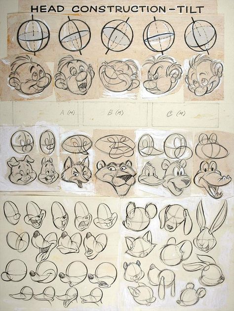 Preston Blair Drawing Tutorials, Disney Art Tutorials, Hogarth Hughes, Preston Blair, Head Construction, Disney Character Drawing, Gcse Art Sketchbook, Cartoon Style Drawing, Baseball Vintage