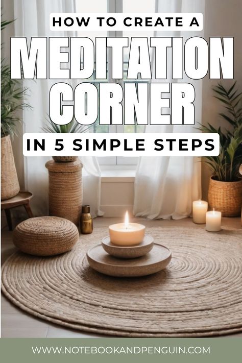 A peaceful mediation nook in a bedroom with a candle focal point Yoga Corner Bedroom, Spiritual Room Meditation Space, Meditation Corner In Bedroom, Meditation Space In Bedroom, Yoga Corner At Home, Bedroom Meditation Space, Small Meditation Room, Yoga Nook, Yoga Bedroom