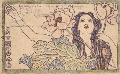 Josef Hoffmann - Philipp & Kramer Litho 1904 Woman With Flowers, Josef Hoffmann, Vienna Secession, Art Nouveau Illustration, Arte Popular, Ink Illustrations, Vintage Poster, Vintage Illustration, Vienna