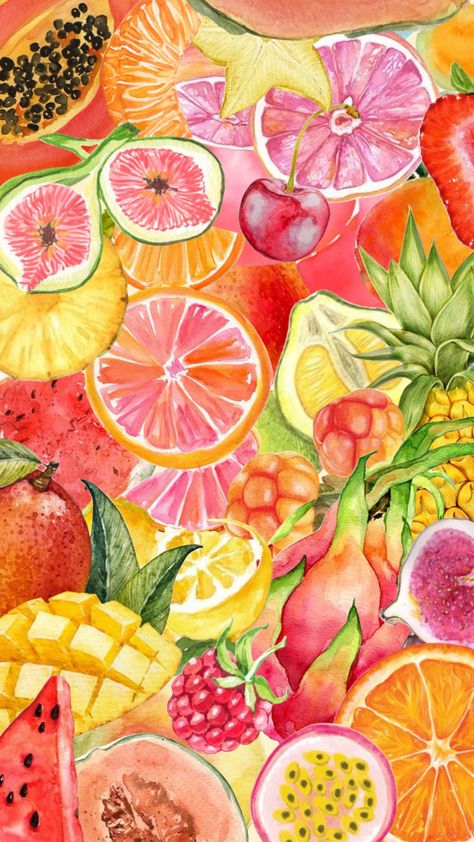 #fruit #fyp Fruit Collage, Wall Collage Decor, Rainbow Fruit, Zen Doodle Art, Fruit Wallpaper, Wallpaper Walls Decor, Art Wallpaper Iphone, Paint And Sip, Ethereal Art