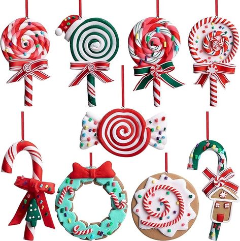 moonoom 9pcs Christmas Lollipop Ornament,Christmas Candies Polymer Clay Ornament,Xmas Decor Candy Cane Hanging Decorations,Sweets Candy Pendant Xmas Tree Party Supplies (Lollipop) Lollipop Ornaments, Candy Shapes, Christmas Candies, Christmas Lollipops, Sweets Candy, Candy Ornaments, Candy Sweet, Candy Cane Ornament, Themed Decorations