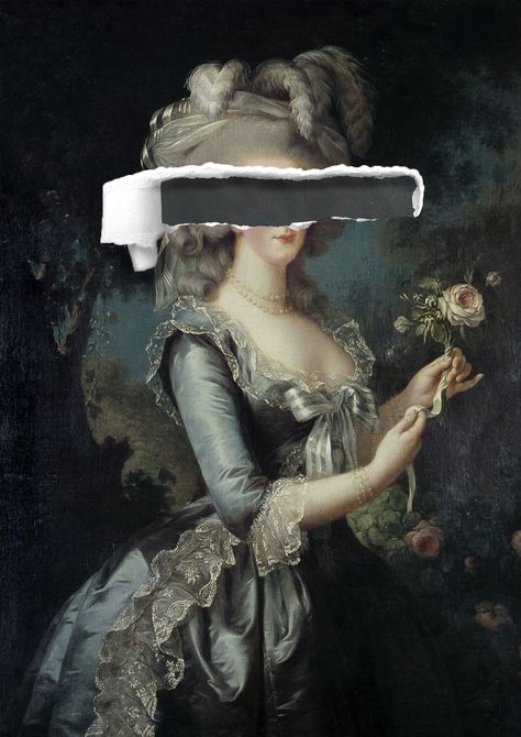 Modern Marie Antoinette Aesthetic, Ripped Canvas Art, Marie Antoinette Modern, Marie Antoinette Wallpaper, Marie Antoinette Art, Collage Canvas Art, Printed Wall Art, Art Parody, Upcycled Art