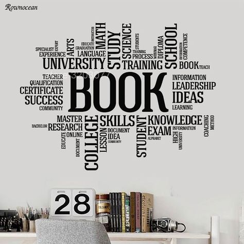 Big Size Vinyl Wall Decal Books Words ... Inspirational School Quotes, Books Words, Library Quotes, Inspirational Funny, Quotes Stickers, Train Book, School Success, School Decor, Graduation Quotes