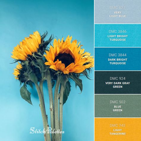 Teal Christmas Decor, Stitch Palettes, Teal Christmas, Yellow Palette, Turquoise Color Palette, Wallpaper Kitchen, Decor Ideas Kitchen, Bedroom Color Combination, Sunflower Colors