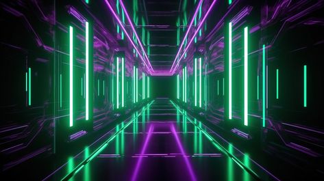 Neon Tunnel Futuristic With Green And Purple Lights#pikbest#Backgrounds#Homepage Purple Neon Lights, Background Perspective, Neon Tunnel, Purple Lights, Abstract Futuristic, Light Tunnel, Perspective View, Neon Style, Purple Neon