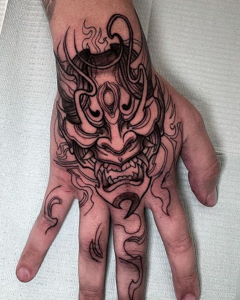 Tattoo work done with EN05S cartridges Tattoo work from Portugal on Instagram: @nck.ink @hawink_supply Oni Hands Tattoo, Chinese Demon, Japanese Hand Tattoos, Oni Tattoo, Samurai Tattoo Design, Demon Tattoo, Artist Tattoo, Black Goku, Half Sleeve Tattoos For Guys