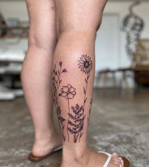 Wrap Around Calf Tattoos For Women, Around Ankle Tattoo, Flower Tattoo Ankle, Flower Ankle Tattoo, Wrap Around Ankle Tattoos, Calf Tattoos For Women, Flower Leg Tattoos, Ankle Tattoo Ideas, Lower Leg Tattoos