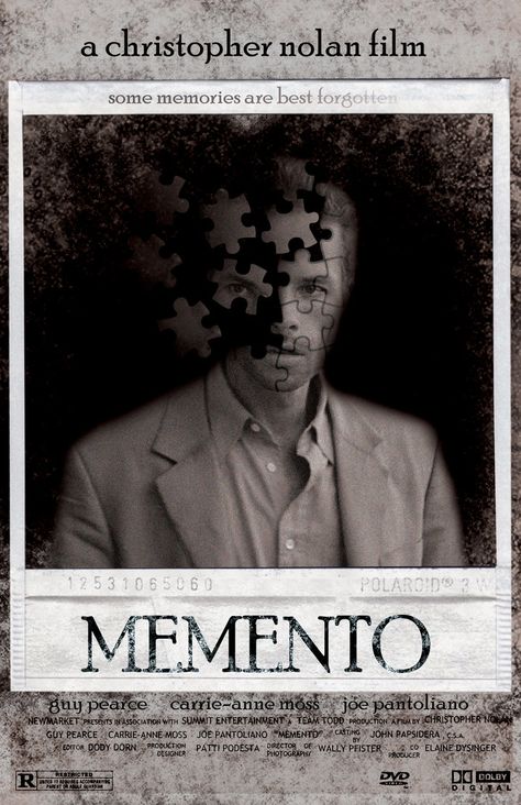 MEMENTO, Christopher Nolan (2000) Memento Poster, Leonard Shelby, Memento Movie, Existential Questions, Nolan Film, Carrie Anne Moss, Guy Pearce, Movie And Series, Scary Stories To Tell