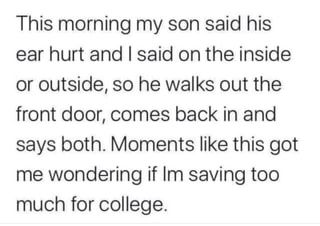 Found on America’s best pics and videos Funny Parenting, Saving For College, Parenting Memes, Have A Laugh, Really Funny Memes, Funny Tweets, Funny Laugh, Bones Funny, Funny Posts