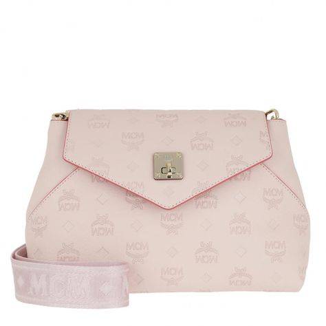 Essential Monogrammed Leather Crossbody Small Lotus - Pink - MCM Shoulder bags Pink Mcm, Classic Handbags, Shoulder Bags For Women, Monogrammed Leather, Online Sale, Online Sales, Embossed Logo, Kate Spade Crossbody, Smooth Leather