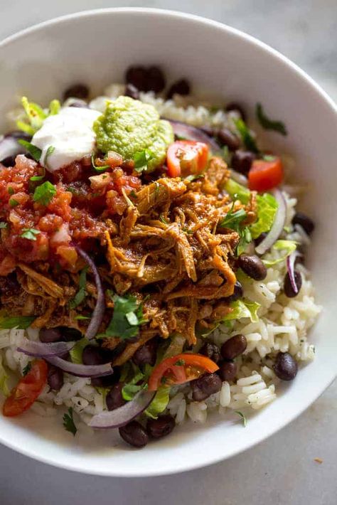 Freezing Pork Burrito Bowl Recipe, Shredded Pork Rice Bowl, Sweet Pork Burrito, Pork Burrito Bowl, Pork Burrito Bowls, Burrito Bowl Recipe, Burrito Bowls Recipe, Tastes Better From Scratch, Sweet Pork