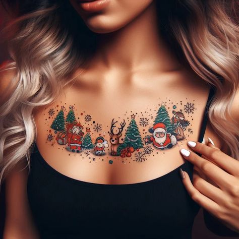 I will make your dream anime, manga, christmas tattoo art, #art, #tattoo, #christmas, #ad Christmas Tattoo Sleeve, Christmas Sleeve Tattoo, Xmas Tattoo Design, Noel Tattoo Name, Christmas Theme Tattoo, Christmas Tattoo Designs, Santa Claus Tattoo, Manga Christmas, Reindeer Tattoo