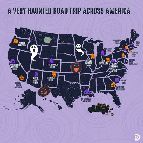 Halloween Road Trip, Haunted Road Trip, Haunted Places To Visit, Halloween Travel Destinations, Haunted Places In America, Halloween Soundtrack, Halloween Shapes, Haunted America, Recipes Pictures