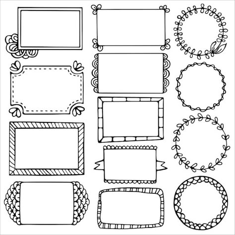 Bullet Journal Frames, Hand Drawn Frames, Drawn Frames, Notebook Labels, Recipe Book Diy, Bullet Journal Banner, Doodle Frame, Doodle Frames, Bullet Journal Notes