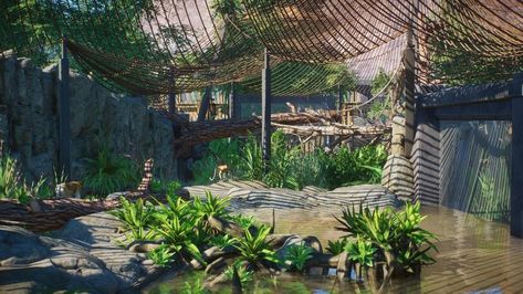 Planet Zoo Grassland, Zoo Entrance Design, Zoo Habitats, Zoo Entrance, Animal Enclosures, Zoo Inspiration, Proboscis Monkey, Zoo Project, Zoo Architecture