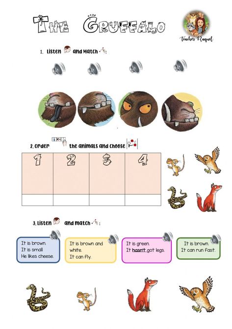 Gruffalo Characters, Gruffalo Activities, Activities For Reading, Animal Riddles, The Gruffalo, Story Books, English As A Second Language (esl), Speech Therapist, English As A Second Language