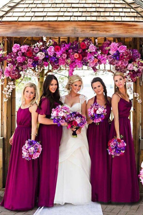 Champagne Gold Bridesmaid Dresses, Regal Wedding, Purple Party Dress, Purple Bridesmaid Dress, Bridesmaid Dresses 2018, Purple Bridesmaid, Wedding Arch Flowers, Unique Wedding Flowers, Purple Bridesmaids