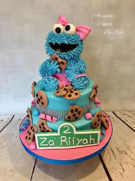 Cookie Monster And Elmo Cake, Pastel Sesame Street Party, Pink Cookie Monster, Baby Cookie Monster, Sesame Street Birthday Cakes, Cookie Monster Birthday Party, Monster Baby Showers, Cookie Monster Cake, Peanut Baby Shower