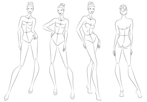 Textiles Body Template, Fashion Model Illustration Template Front And Back, Body Model Drawing Fashion Design Front And Back, Female Fashion Figure Template, Fashion Doll Drawing Base, Mannequin Silhouette, Front Pose, Female Croquis, Fashion Illustration Template