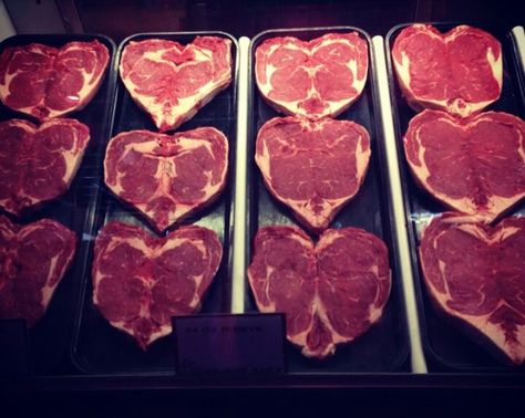 Heart-shaped steaks <3 Heart Shaped Steak, I Want To Eat, Nom Nom, Steak, Meat, Quotes