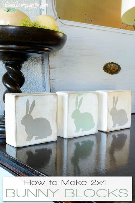 2x4 Bunny Blocks | Make these simple bunny blocks out of scrap wood and paint. The perfect little addition to your Easter decor. Bunny Blocks, 2x4 Crafts, Easter Wood Crafts, Wood Block Crafts, Spring Easter Crafts, Easter Projects, Easter Signs, Diy Spring, Easter Time