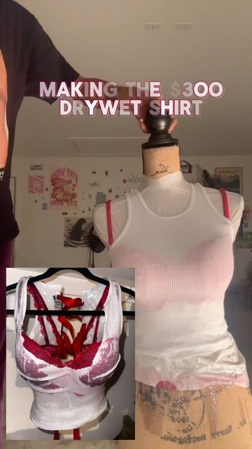 @yeaoksee on Instagram: "would you make this shirt?   even if you don't wear it, it would be such a fun activity and finding other things that you can make "drywet". this was a very easy diy..  the original shirt does have a zipper, I'm not that advanced to do all that fancy jazz but I would like to learn.  I got the clear epoxy from Michael's  white wife beaters I got from the kids section in target and I used a old bra  I had from Victoria secret that I was hoping to grow in but didn't.   🗯️ . . . . #kccore #outfitinspiration #y2kfashion #trendingoutfits #y2koutfits  #accessories  #stylingtips #stylinghacks #outfitstyling  #nostalgia  #00sfashion #00saesthetic #fashionstyle #fashiontips #stylist  #early00s #fashionblogger #comedy #2000s  #diyclothes #fashioncommunity #diy #drywet #wetdr Diy Wife, 00’s Aesthetic, Old Bras, Wife Beaters, 00s Fashion, Clear Epoxy, Y2k Outfits, Y2k Fashion, Diy Clothes