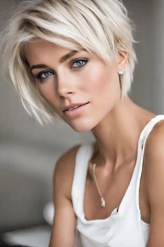 Thick Short Pixie Haircut, Blond Pixie Bob Haircut, Messy Short Fine Hair, Short Platinum Blonde Hairstyles, Edgy Pixie Bob Haircut, Blonde Short Hairstyles Pixies, Short 2024 Hair, Cute Fun Hairstyles For Short Hair, Short Blonde Hair Styles With Bangs