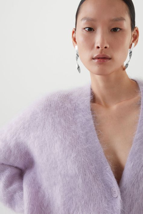 Open Knit Cardigan Outfit, Luxury Oversized Soft Knit Cardigan, Spring Mohair Cardigan, Luxury Mohair Soft Knit Cardigan, Oversized Purple Knit Cardigan, Spring Mohair V-neck Cardigan, Knit Cardigan Outfit, Lilac Cardigan, Longline Cardigan