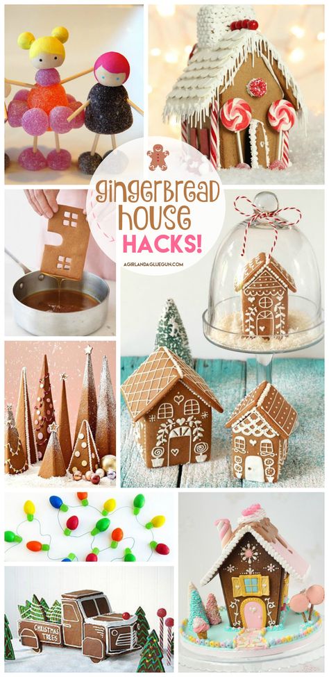 Gingerbread house hacks! - A girl and a glue gun #gingerbreadhouse #christmas Gingerbread Decorating Party, Gingerbread Trees, White Gingerbread House, Graham Cracker Gingerbread, Gingerbread Frosting, Magnolia Wreaths, Graham Cracker Gingerbread House, Gingerbread Train, Gingerbread House Recipe